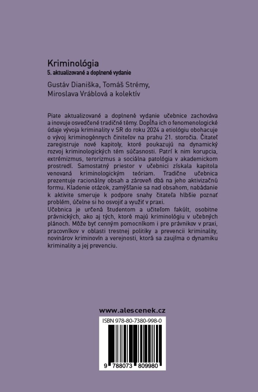 Kriminológia, 5. aktualizované a doplnené vydanie