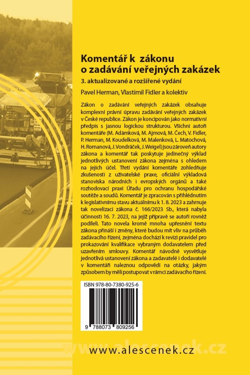 Komentář k zákonu o zadávání veřejných zakázek, 3. vydání